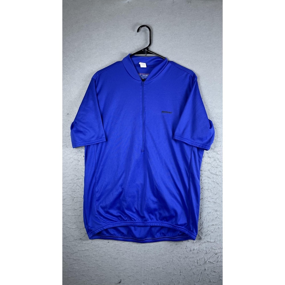 Performance‎ Cycling Jersey Mens XL Blue Coolmax 1/4 Zip Short Sleeve Bike Shirt